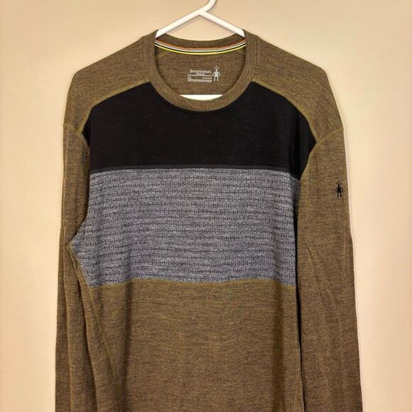 Smartwool Men's Merino Wool Crewneck Sweater Green with Black & Grey Size XL - Picture 3 of 6